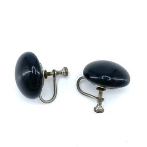 Vintage Screw On Black Bauble Earrings • Estate Jewelry • Costume Jewelry